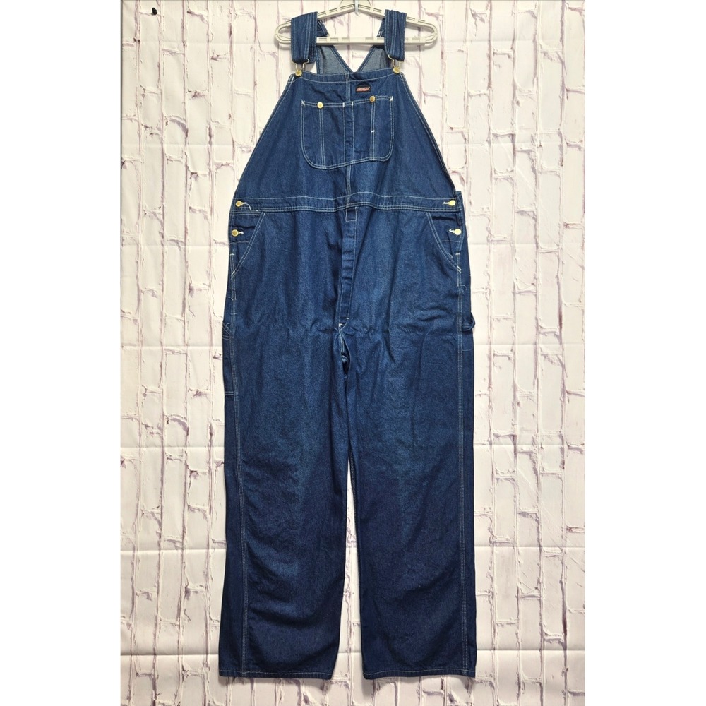Genuine Dickies Denim Bib Overalls Indigo Blue Carpenter Workwear Mens 48x32